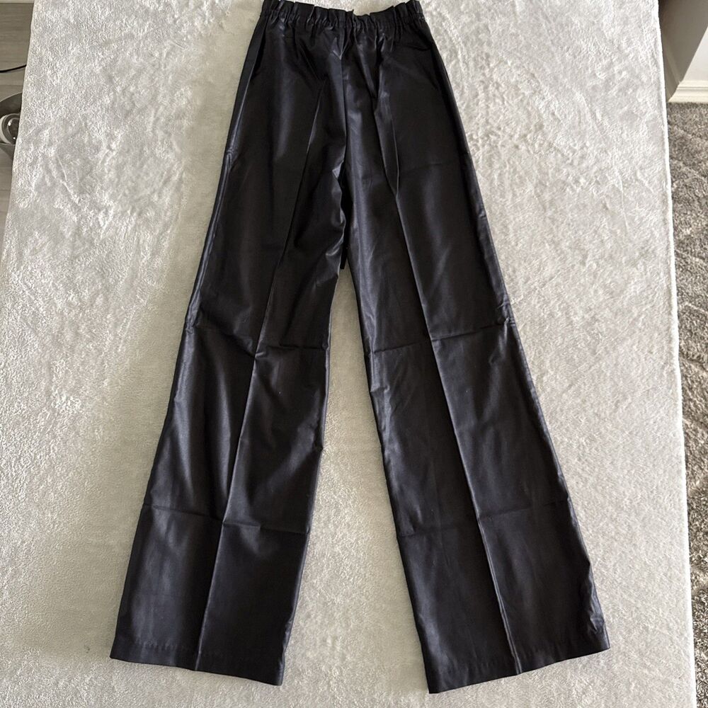 Vintage Women’s Black Formal Pants Wide-Leg Solid Tie Elastic Waist Preppy - Picture 4 of 16